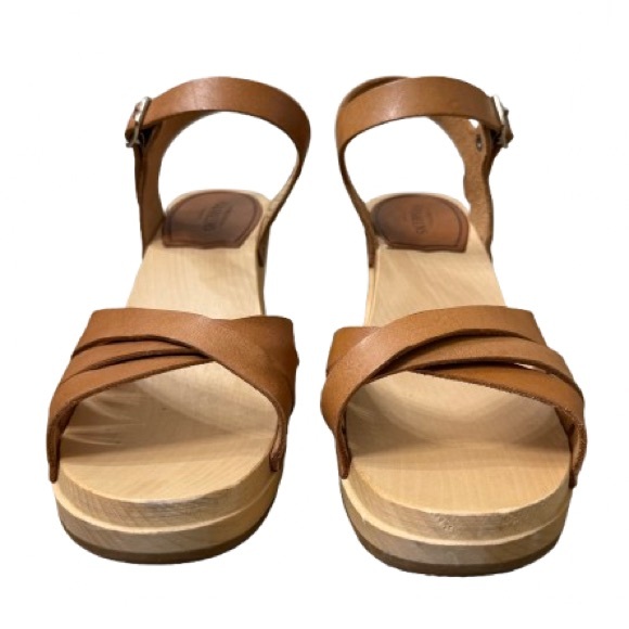 Swedish Hasbeens 80’s Strap Sandal Wood Clog Tan Brown EU 37 US 7 Boho Shoe - Picture 5 of 12